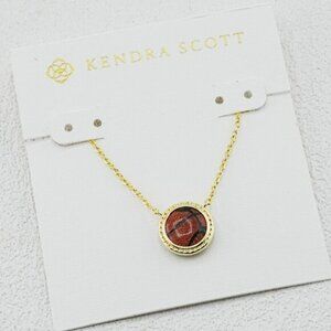🎁Kendra Scott Basketball Gold Short Pendant Necklace - Orange Goldstone